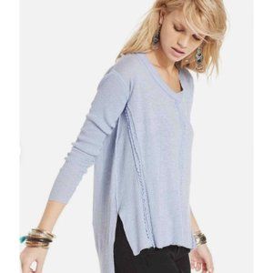 Free People Lace Road Blue Hi Low Sweater Linen Blend Boho Small